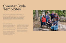 Load image into Gallery viewer, Page from the Knitter's Sweater Fitting Bible: Sweater Style Templates
Image on page: a group of people wearing sweaters in a wide range of colours and styles.